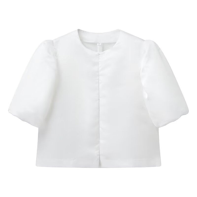 Dame Oversize Bluse med Puffærmer og elegant Krave Stilla