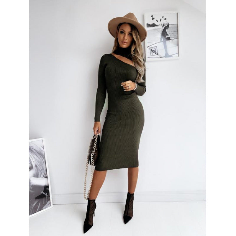 Dame rib asymmetrisk strik midi kjole Stilla