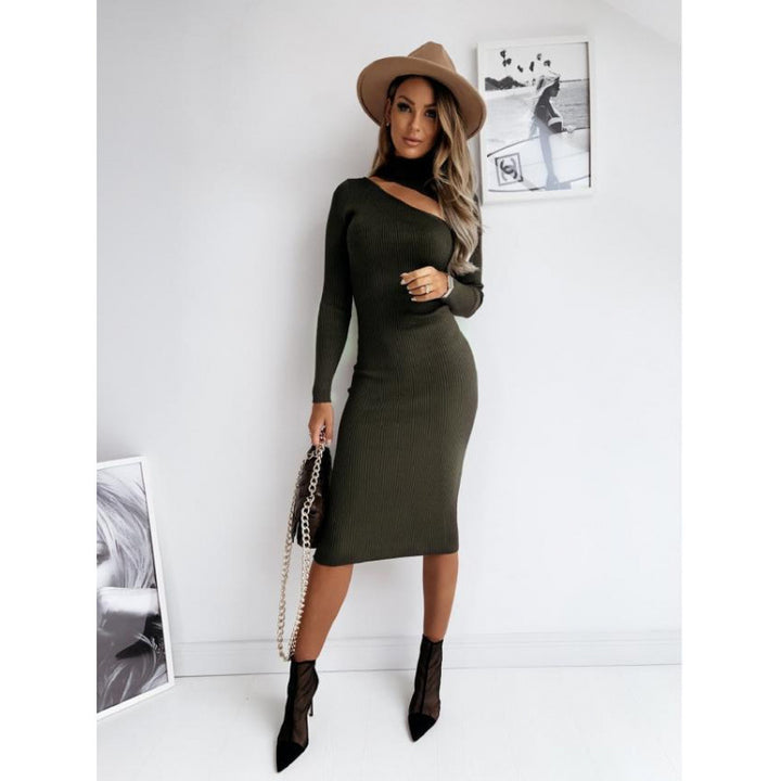 Dame rib asymmetrisk strik midi kjole Stilla