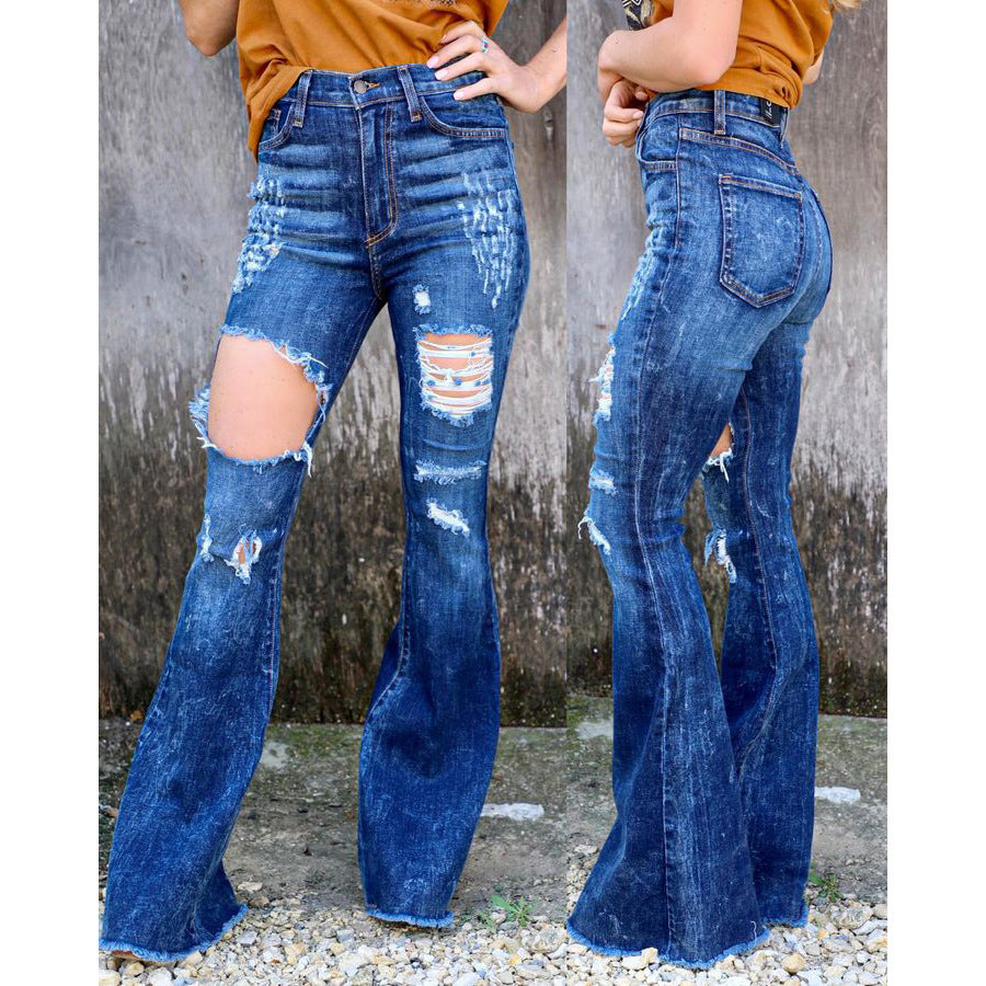 Dame Flared Jeans med fashionable Ripped-detaljer og høj talje Stilla