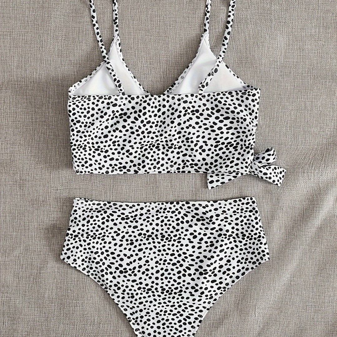 Dame indpakket bikini sæt med høj talje og elegante polka prikker Skovae