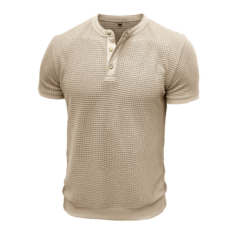 Herre kortærmet Henley-shirt med struktureret design og elegant knaplukning Stilla