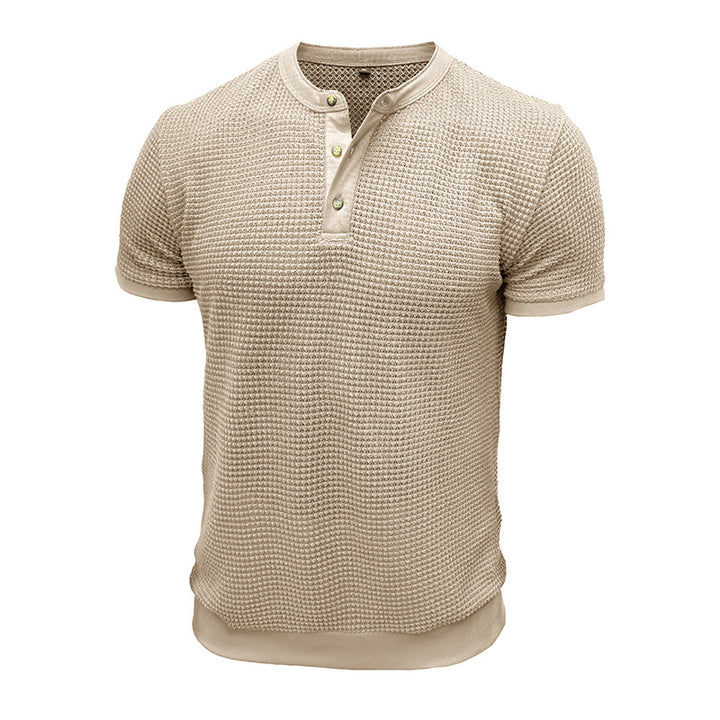 Herre kortærmet Henley-shirt med struktureret design og elegant knaplukning Stilla