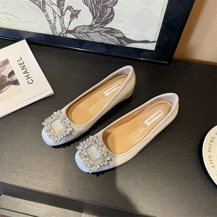 Dame elegante Slipper Ballerina Flade sko med prydede strass-accenter Stilla