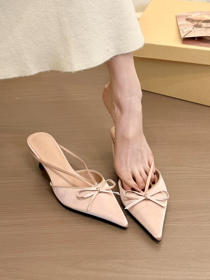 Dame Spidse Tå Slingback-Hæle med Sløjfe-Detalje Stilla