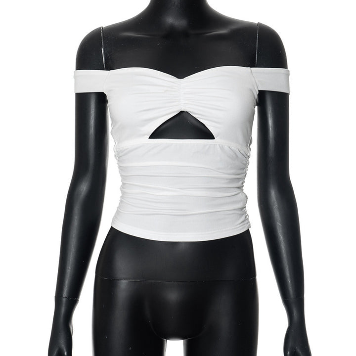 Dame elastisk Off-Shoulder Top med rynk og udskæring Skovae