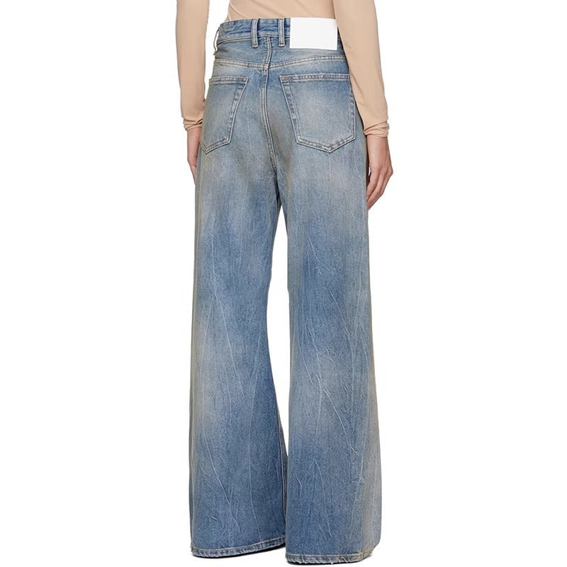 Dame Bredskåret Højtaljede Jeans i Vintage-stil med afslappet pasform og særlige vaskeeffekter Stilla