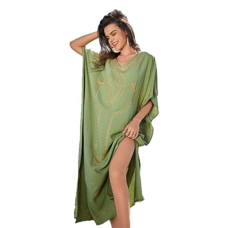 Dame Strandkaftan med elegant broderidesign Stilla