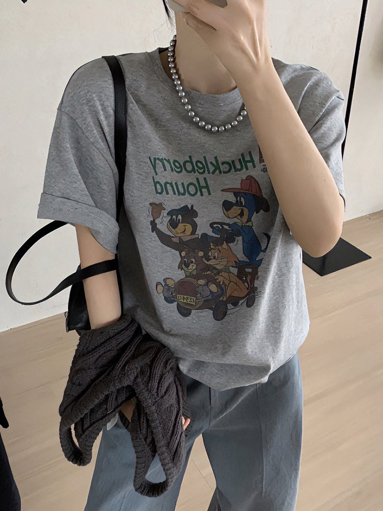Dame T-Shirt med nostalgisk cartoon-tryk og afslappet pasform Stilla
