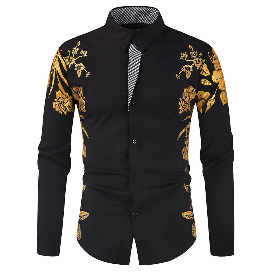 Herrer Blomstret Broderet Skjorte Stilla