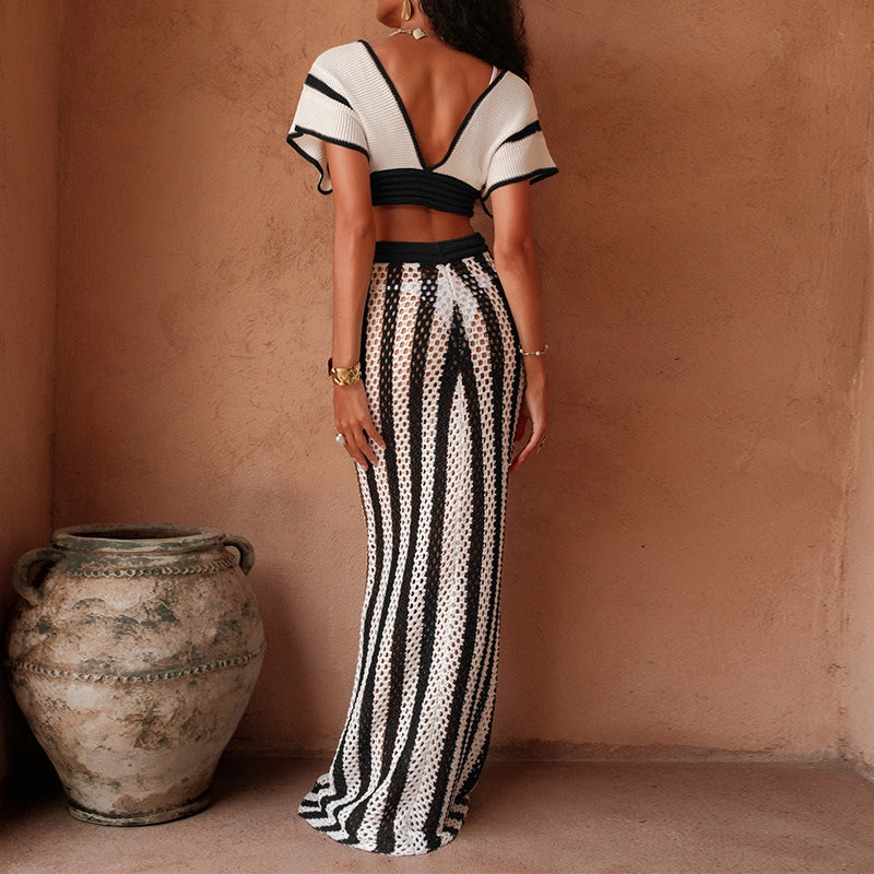 Dame stilfuld Crop-Top og bred Palazzo-bukser sæt Skovae