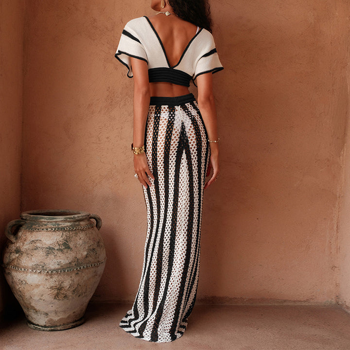 Dame stilfuld Crop-Top og bred Palazzo-bukser sæt Skovae