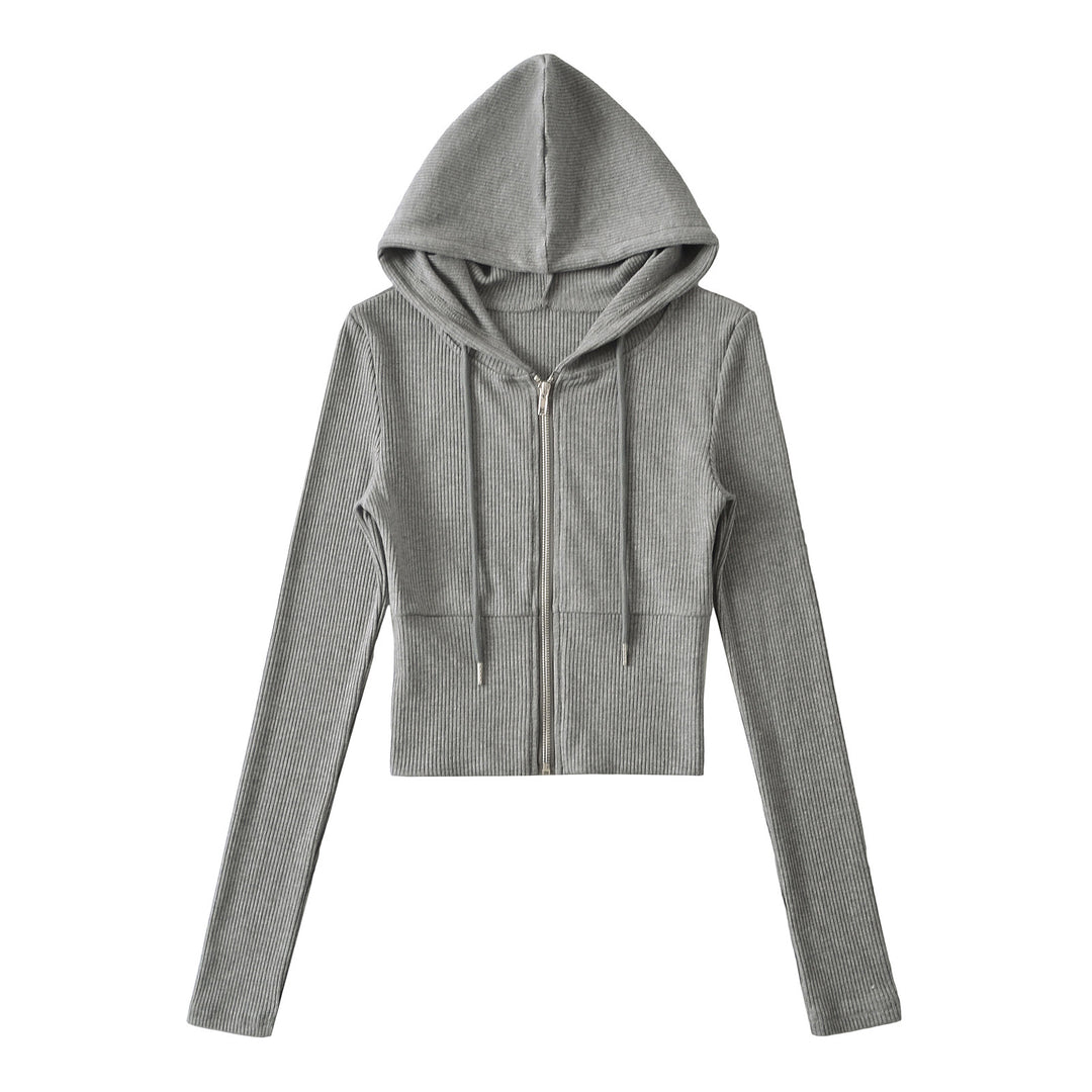 Dame Cropped Hoodie med hætte og lynlås Stilla