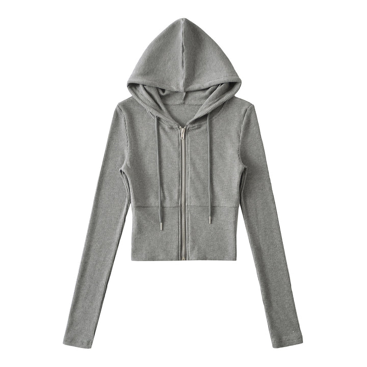 Dame Cropped Hoodie med hætte og lynlås Stilla