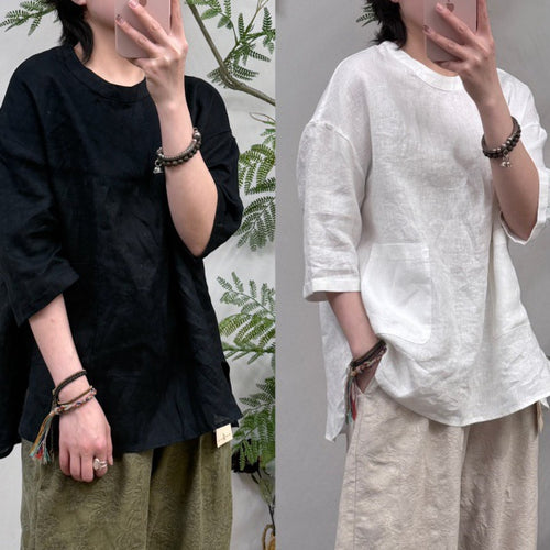 Dame Relaxed Fit Linned Tunika-Oberteil med Lomme Stilla
