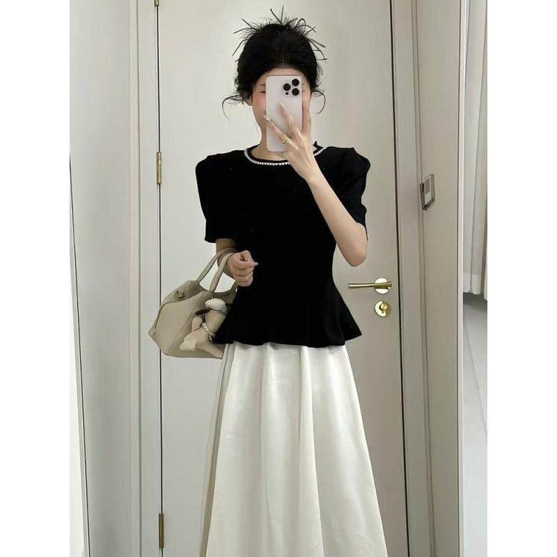 Femme Elegante Peplum-Oberdel og Flydende Maxi-Nederdel Sæt Stilla