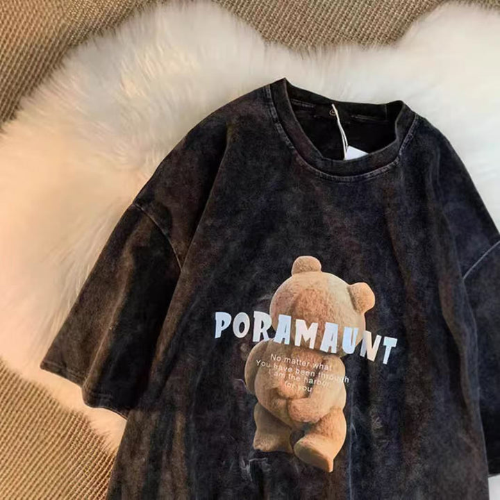 Dame T-shirt med kreativ bjørnemotiv og løs pasform Stilla
