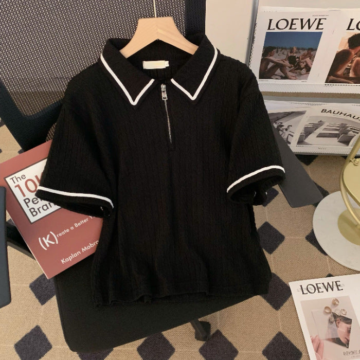 Femme Zip-Up Polo-Top med kontrastdetaljer Stilla