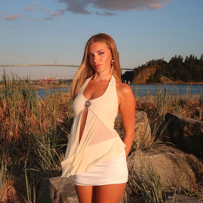 Dame Gennemsigtig Halter Neck Strand Cover-Up Top Stilla