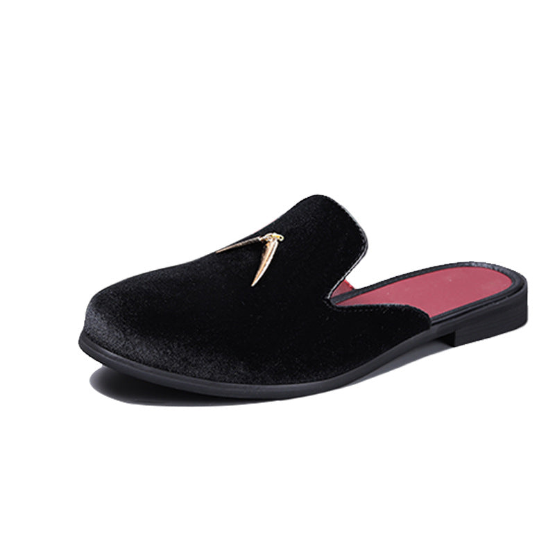 Femme Elegante Åben Ryg Samt Slides Stilla