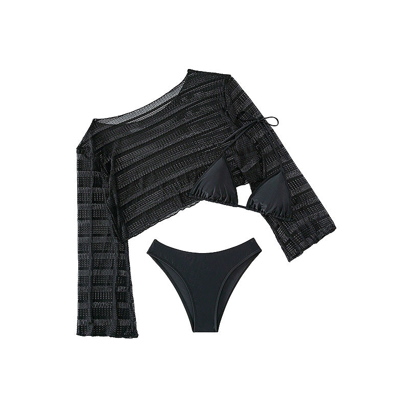 Dame Bikiniset med transparent bluse og elegant knude Skovae