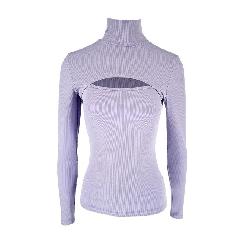 Dame Trendy Langærmet top med stående krave og cut-out detaljer Skovae