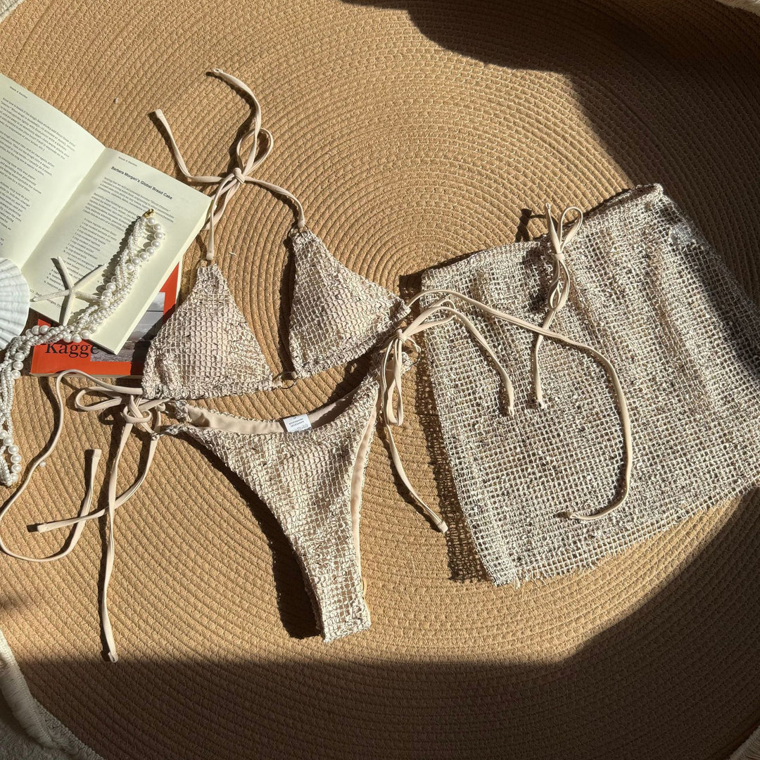 Dame bikinisæt med funklende pailletter og elegant indpakning nederdel mulighed Stilla