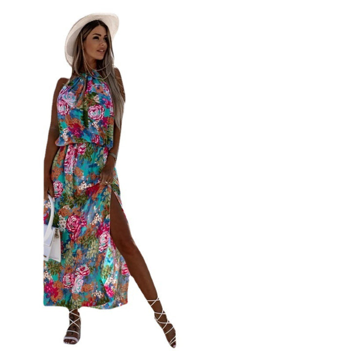 Dame Halterneck Maxi Kjole med elegant ridsedetalje Stilla