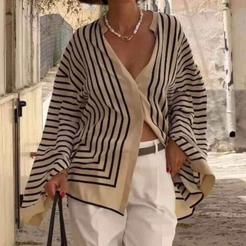 Dame Elegant Kimono-Jakke med moderne stribemønster og afslappet snit Stilla