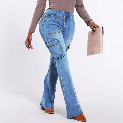 Dame Cargo-jeans i afslappet bootcut-stil med praktiske sidelommer Stilla