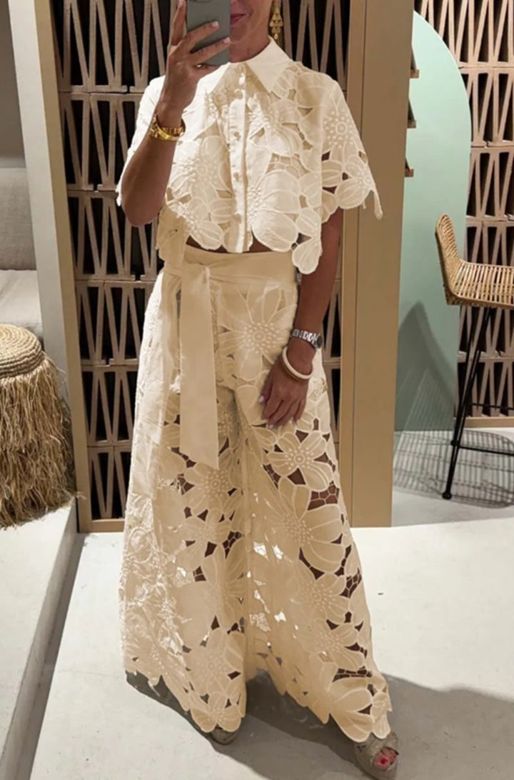 Dame Elegant Sommerdragt med blomster Spids Overlay Stilla