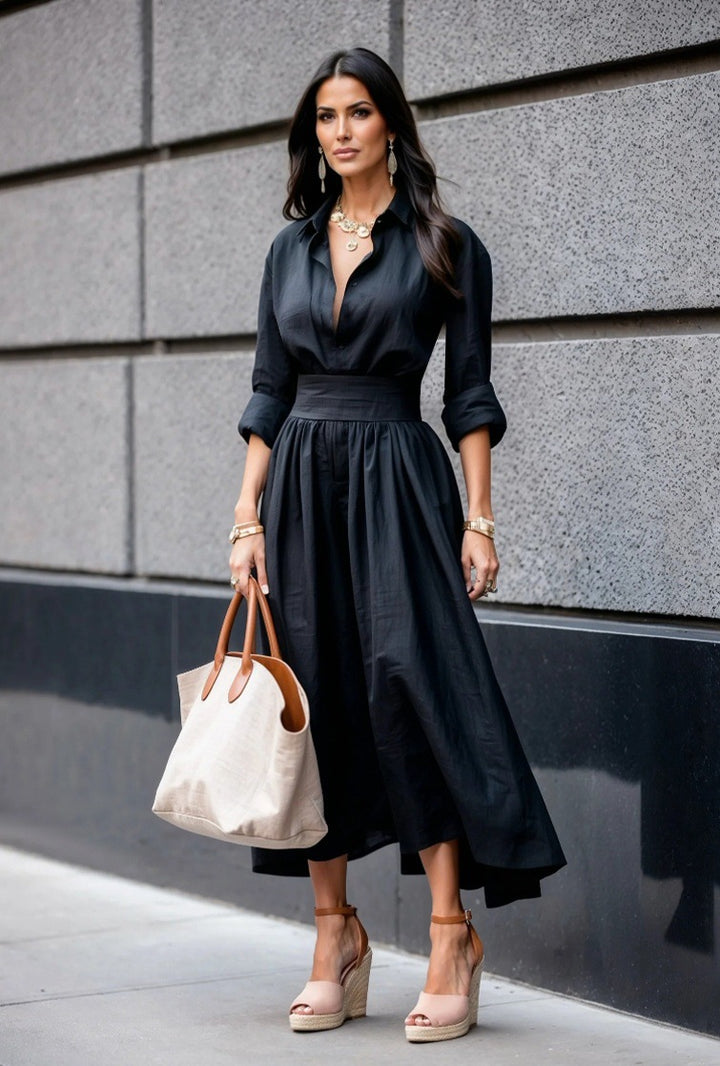 Dame skjortekjole med elegant talje og flydende skirt Stilla