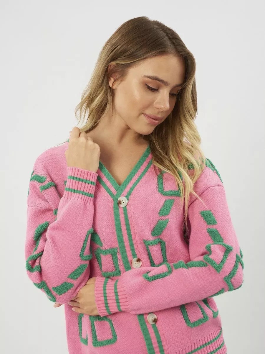 Femme Statement Geometrisk Strikjakke Stilla