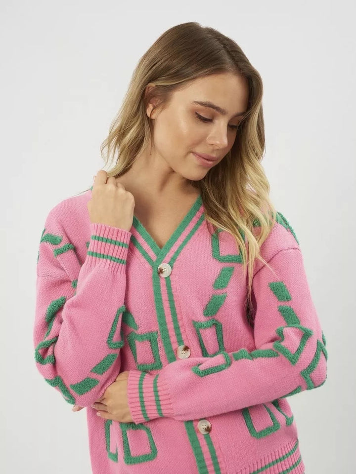 Femme Statement Geometrisk Strikjakke Stilla