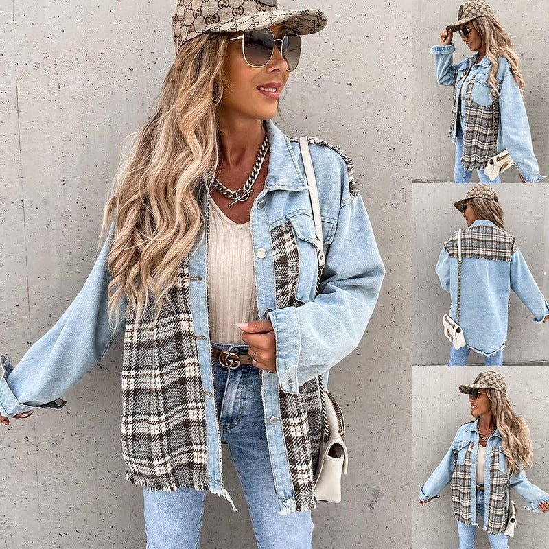 Kvinders fashionable ternet plaidjakke med en afslappet pasform og kontrasterende stoffer Stilla