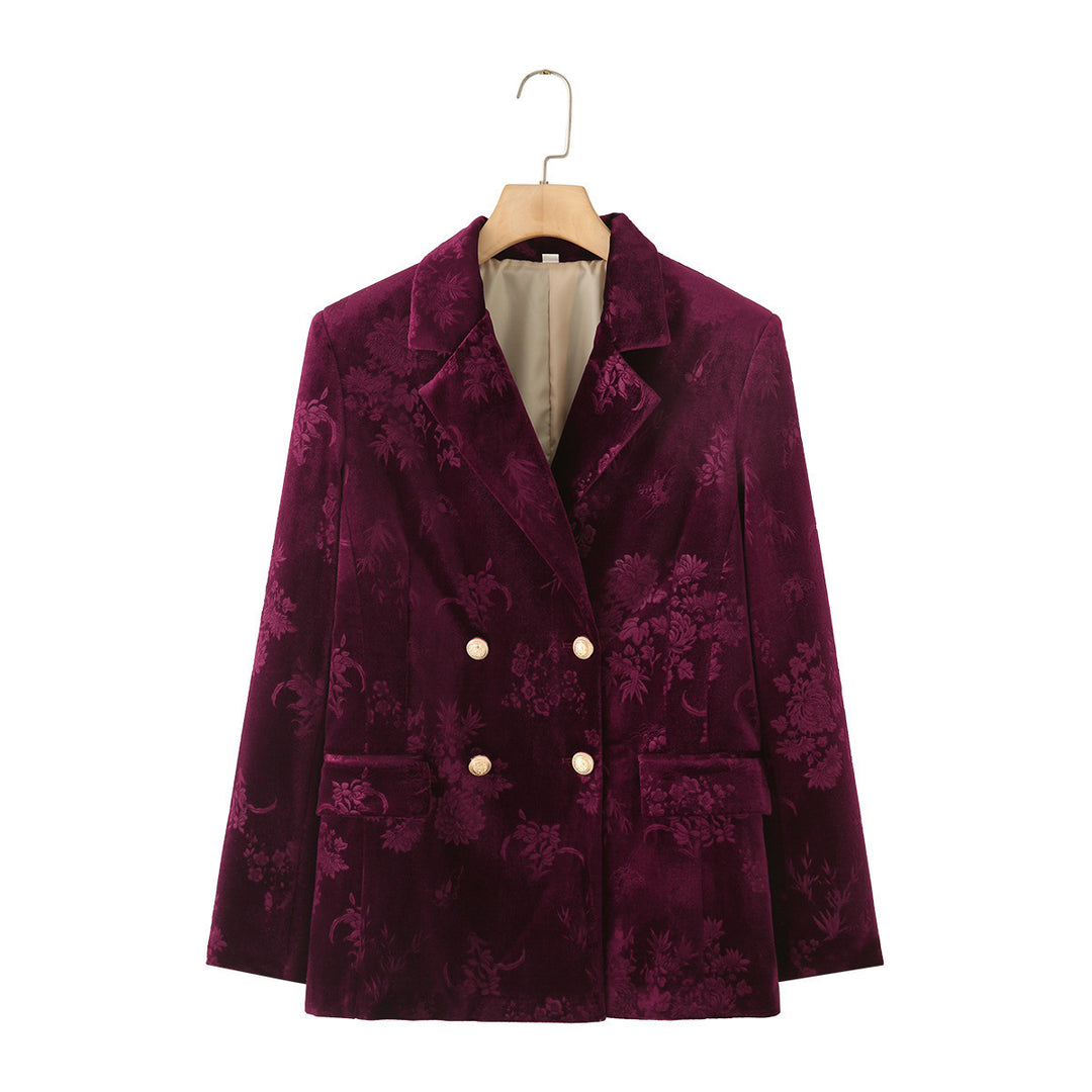 Femme Reverskrave Samt Blomster Blazer Stilla