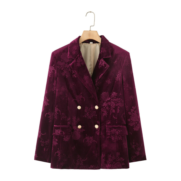 Femme Reverskrave Samt Blomster Blazer Stilla