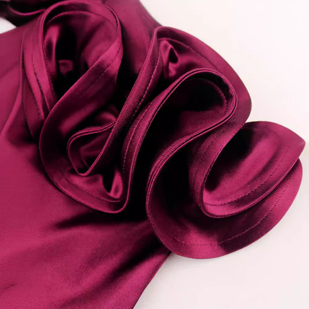 Damer elegant aftenkjole med skulderfri design og voluminøse flæser Skovae