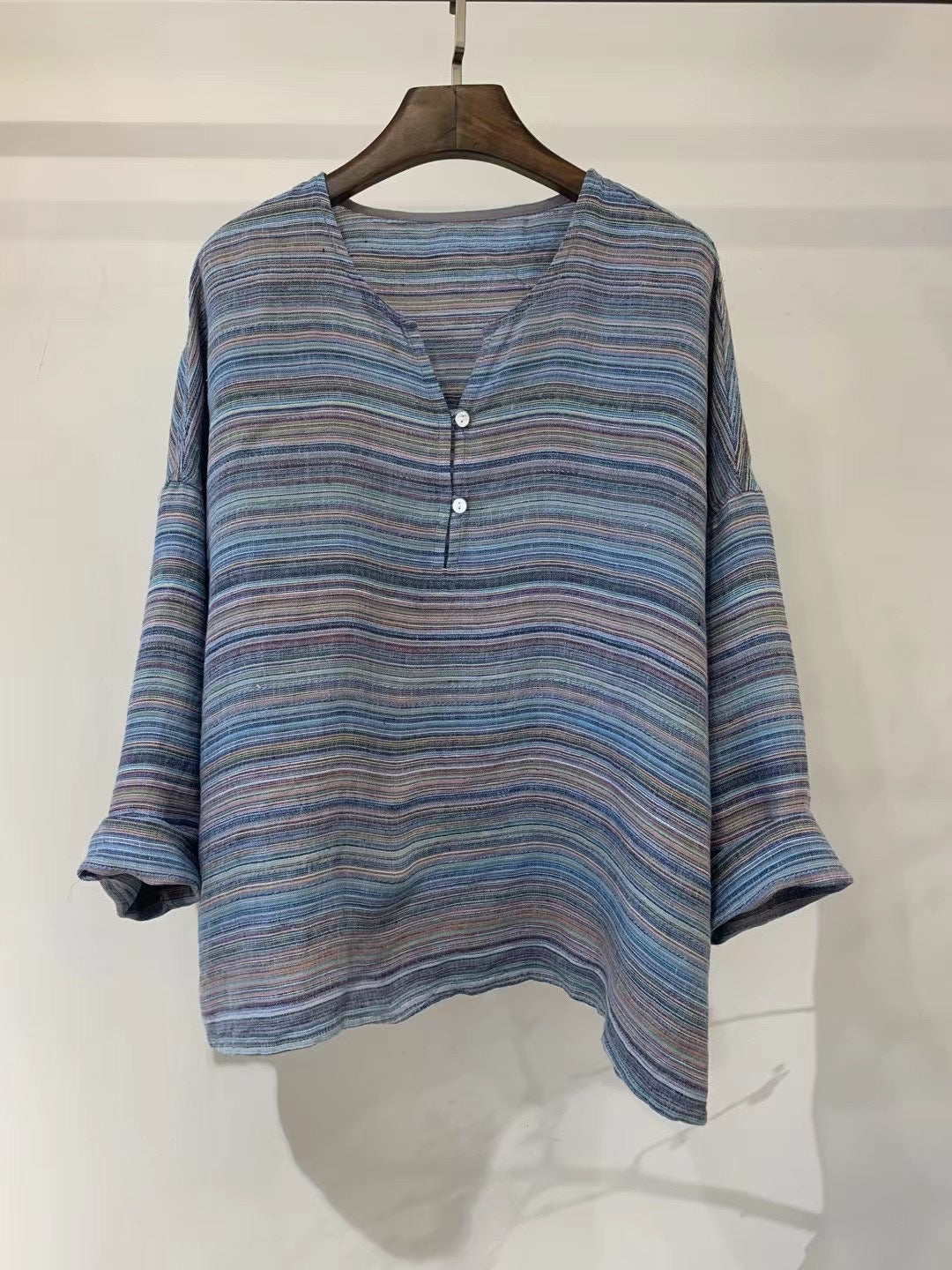 Dame Let stribet Linnedbluse Stilla