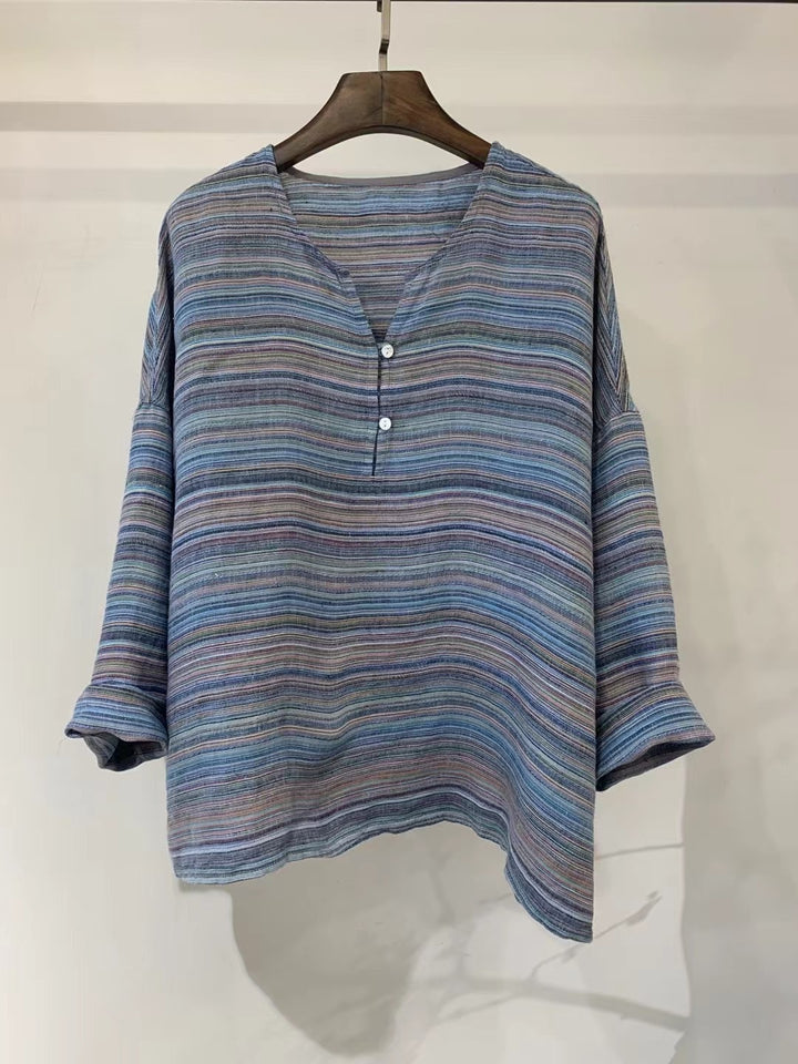 Dame Let stribet Linnedbluse Stilla