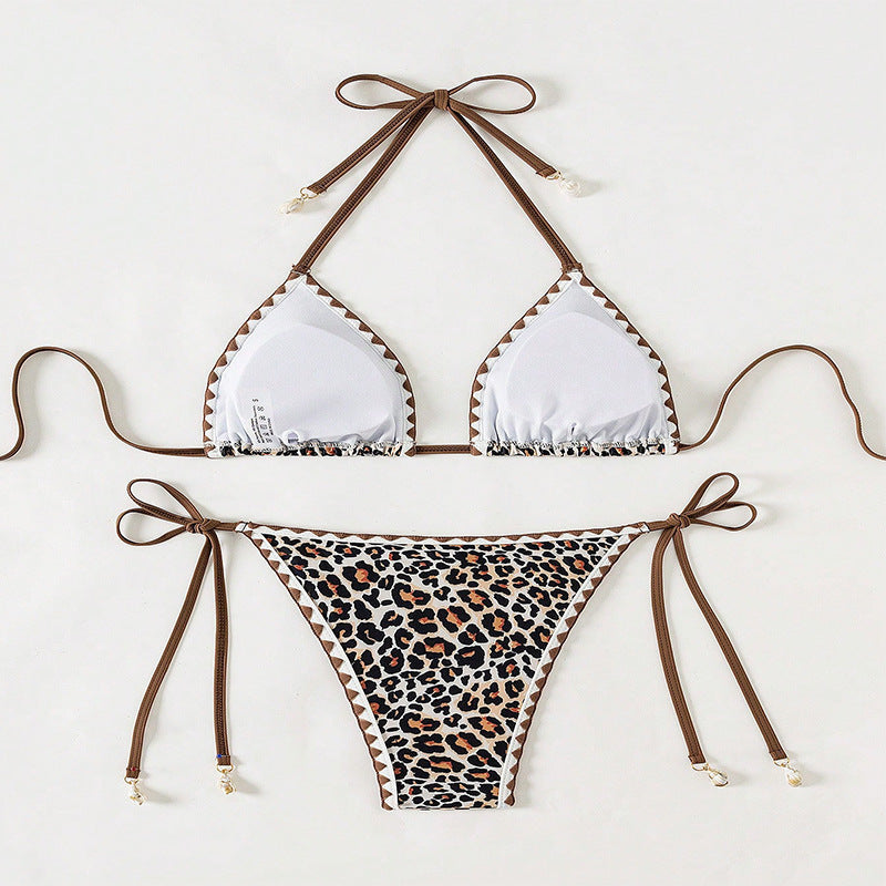 Dame Triangel-Bikini-Sæt med justerbare snore og trendy dyremønster Stilla