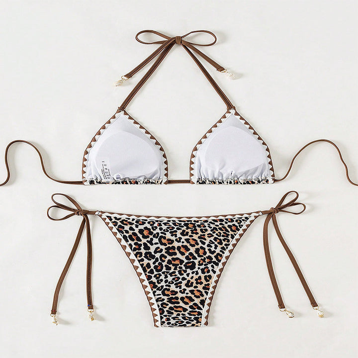 Dame Triangel-Bikini-Sæt med justerbare snore og trendy dyremønster Stilla