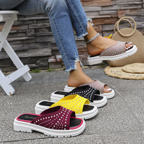 Dame Komfortable Slide-Sandaler med dekorative strassapplikationer og skridsikker sål Stilla