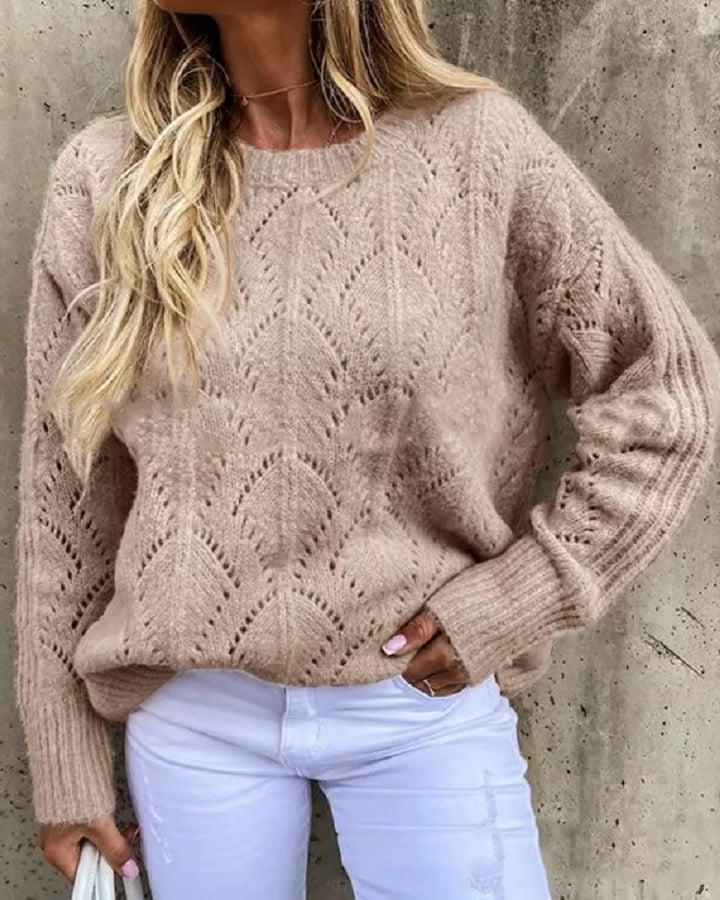 Dame elegant strikpullover med filigranmønster Stilla