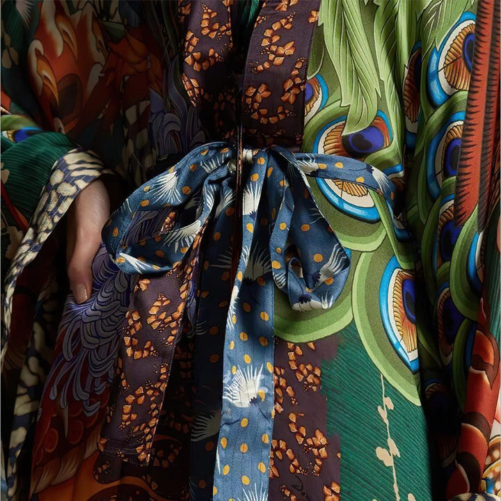 Dame elegant Kimono-stil strandovergang med kunstnerisk mønster og dyb V-udskæring Stilla