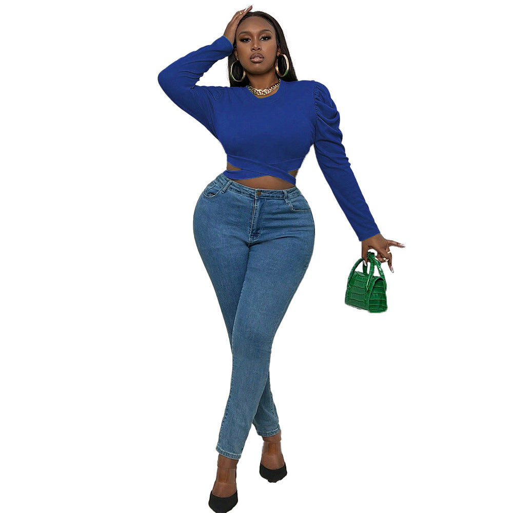 Dame figursyet langærmet skjorte med flæsedetaljer Stilla
