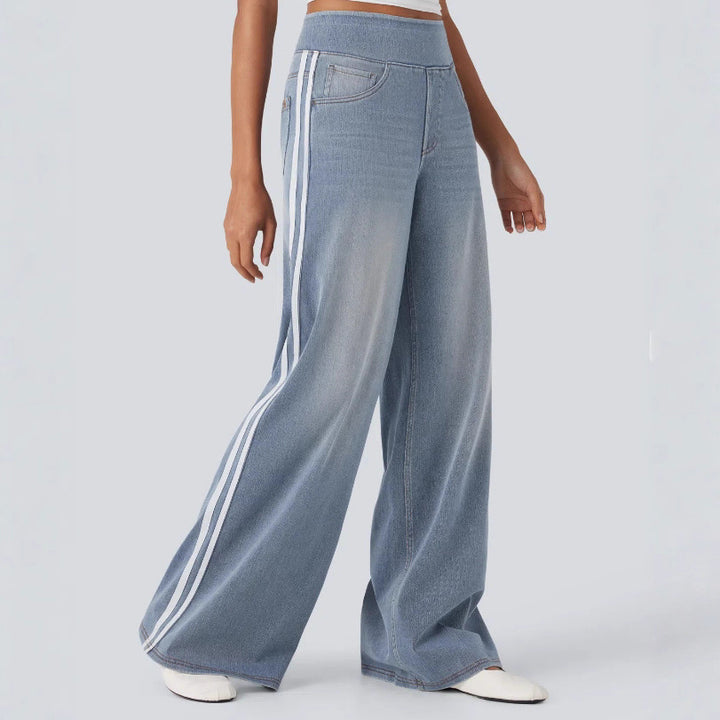 Damer Bredskårne Denim Bukser med Sidestribe Stilla