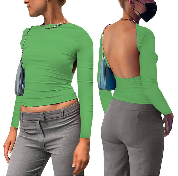Dame figursyet longsleeve-top med åben ryg og elegant design Skovae
