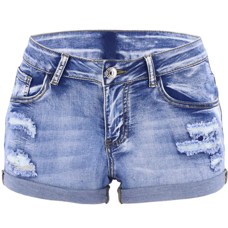 Dame trendy Jeans-short i afslappet destroyed-design med høj talje Stilla
