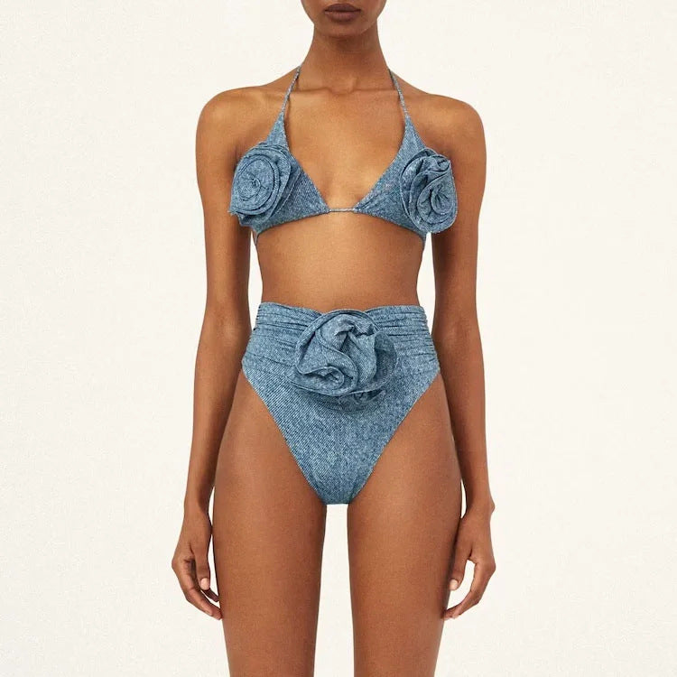 Dame bikini-sæt med blomsterdesign og elegant indpakningsskørt Stilla